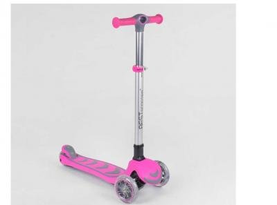 Самокат триколісний 57795 (4) Best Scooter, рожеве, складане алюмінієве кермо, 4 колеса PU зі світлом, d=12 см
