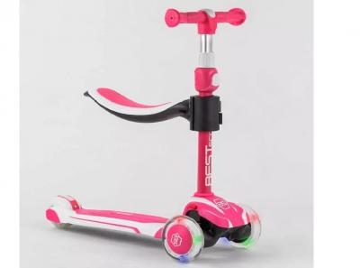 Самокат триколісний Best Scooter JS-41008/63204 (4) з сидінням, алюмінієве кермо, 3 колеса PU зі світлом, d = 12 см