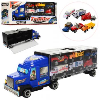 Трейлер MZ997D метал, 37см, контейнер-гараж, машинки 6шт