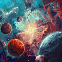  Картина за номерами Ідейка КН9540 50*50 см .Навколо сонця з фарбами металік Подар. коробка