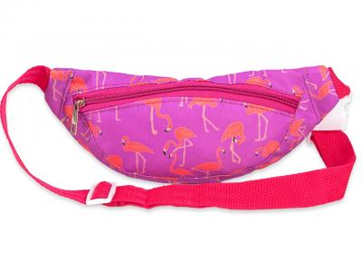 Сумка-бананка на пояс рожевого кольору з принтом фламінго