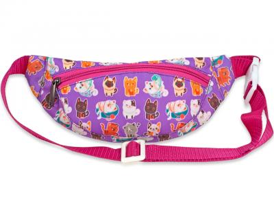 Сумка-бананка фіолетового кольору із зображенням кошенят