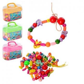 Дерев'яна шнурівка-намисто в жовтому кейсі, LimoToy, MD 2200