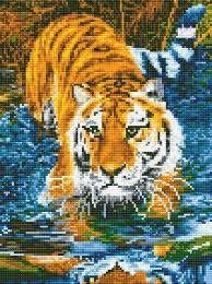 Алмазна мозаїка Rainbow Art Тигр у воді (EJ1244) 30 х 40 см (На підрамнику) 