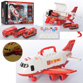 Набір з транспортом 660-A239 пожежна, літак-гараж, машинки, звук, світло
