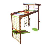 Спортивний куточок Трансформер 225см з гіркою в кольорі горіх з кольоровими перекладинами