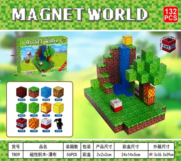 Магнітний Конструктор Блоки Minecraft (132 деталі) 24 x 14 x 5 см