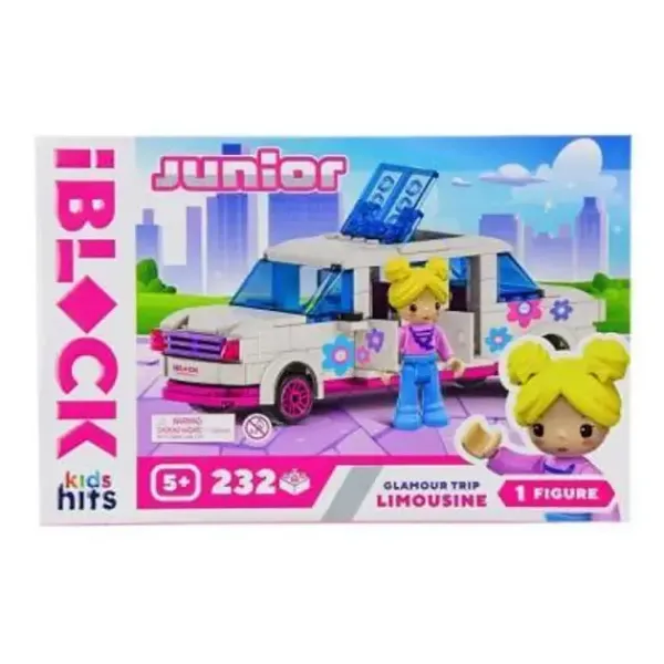 Конструктор Kids hits IBLOCK JUNIOR  KH08/002/2, Дівчатка, Гламурна поїздка Лімузин, 232 дет,компл. фігур, інстр., наліпки,короб. 24*16*6