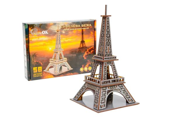 Дерев'яний 3D конструктор "Ейфелева Вежа" 58 дет. Puz-00925 р.27*14*14 см PuzzleOK