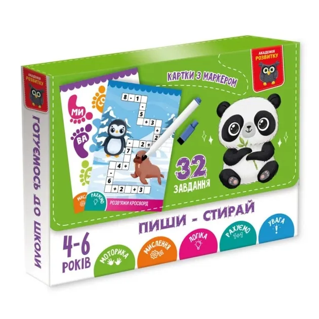 Характеристики Розвиваюча гра VT5010-42 "Панда" картки пиши-стирай Vladi Toys