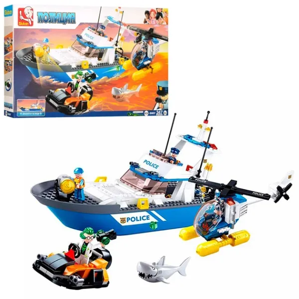 Конструктор SLUBAN M38-B0657 "Police": катер, гелікоптер, скутер, фігурки, 347 дет