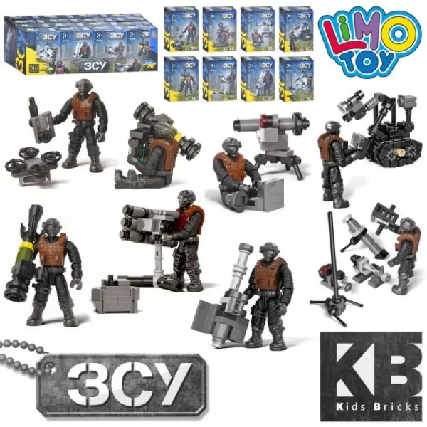 Конструктор KB 1129 військ.,фігурка-солдат,зброя,від 31дет.,кор.,16шт.(8 видів)в диспл.